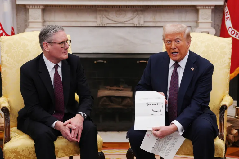 President Donald Trump, right, and British Prime Minister Keir Starmer at the White House on February 27 [Carl Court/Pool via AP Photo]